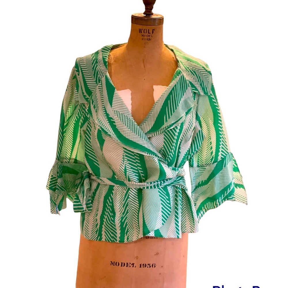 Vintage | Silk Print Wrap Blouse with Ties